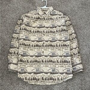 Vintage WOOLRICH Flannel Shirt Men's Size Large Fly fishing Nature print